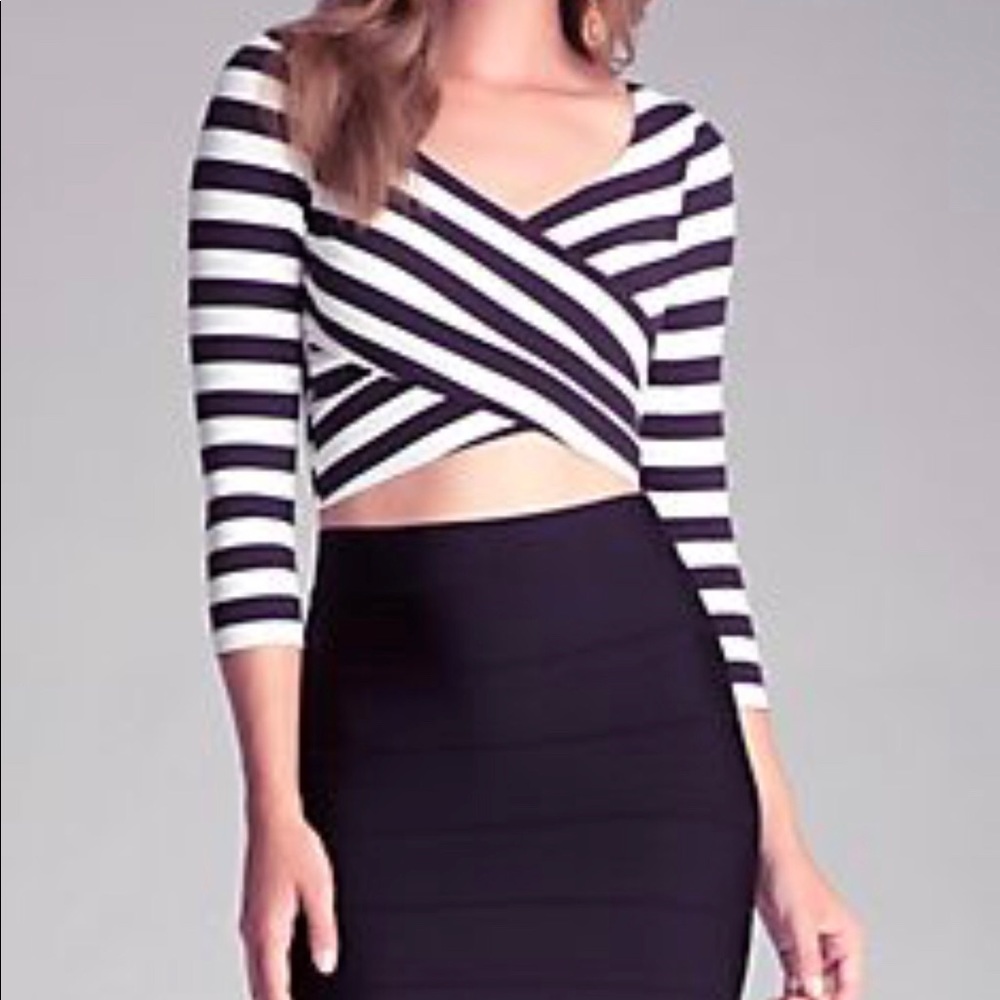 Bebe stripe wrap crop top long sleeve